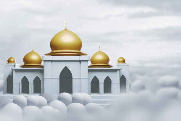 宰牲节穆巴拉克概念，清真寺的3d插图图片下载