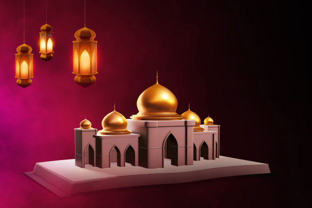 宰牲节穆巴拉克概念，清真寺的3d插图图片下载