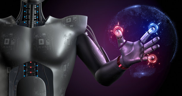 高科技人工智能驱动的人形机器人分析3d数据。图片下载