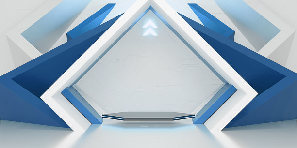 霓虹灯讲台激光技术背景科幻明亮色调室内科幻飞船三维插图图片下载