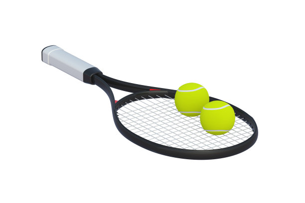 现代网球拍和两个孤立在白色背景上的球。运动器材。三维渲染图片下载