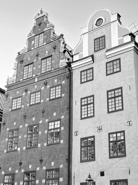 黑白单色图片两个紧密的建筑外立面图片下载