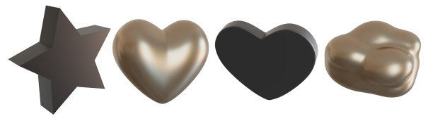 一套时尚的3d几何形状，孤立的白色背景。黑色，米色，金属表面。时尚的设计元素。剪出物体。3 d渲染。图片下载