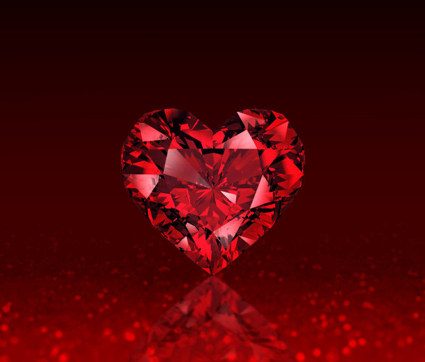 心形钻石在抽象光背景，情人节的概念。三维渲染图片下载