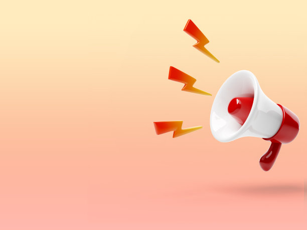 红色和白色扩音器与声音符号在橙色梯度背景3d渲染图片下载