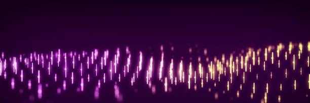 深色背景上垂直紫色和黄色辉光线的动态波流。数字波背景概念。大数据可视化。3 d渲染。图片下载