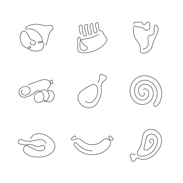 肉制品艺术风格连续线条图标图片下载