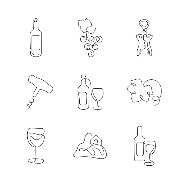 酒的艺术风格连续线条图标图片下载