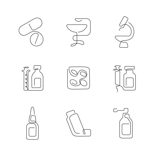 药学艺术风格连续线条图标图片下载