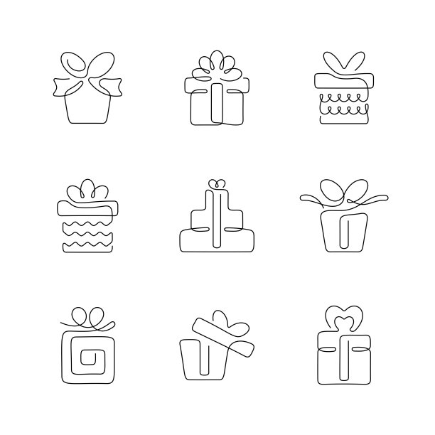 礼盒艺术风格连续线条图标图片下载