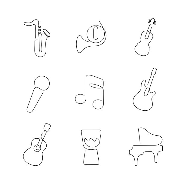 乐器艺术风格连续线条图标图片下载