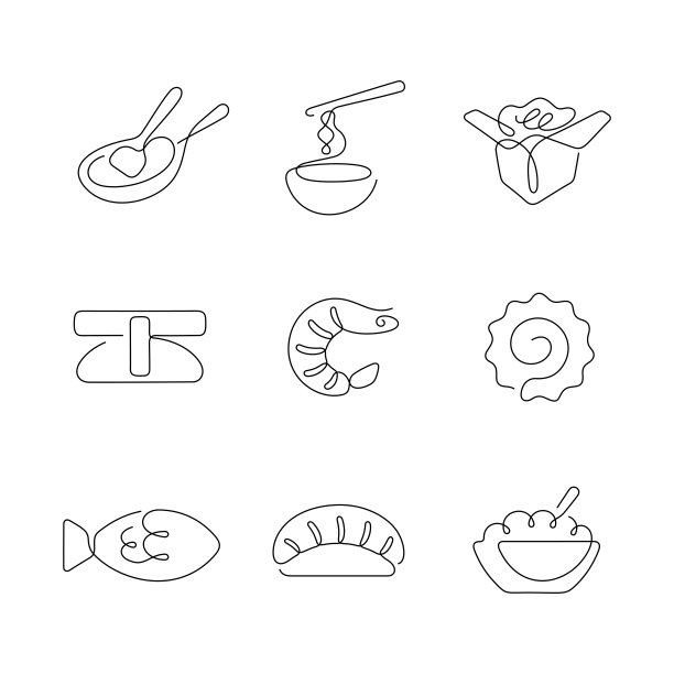 亚洲料理艺术风格连续线条图标图片下载
