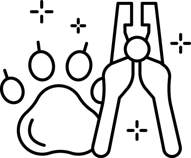 宠物美容或沙龙服务矢量轮廓图标设计，宠物和兽医符号，动物收容所标志，动物股票插图，狗猫指甲修剪器概念图片下载