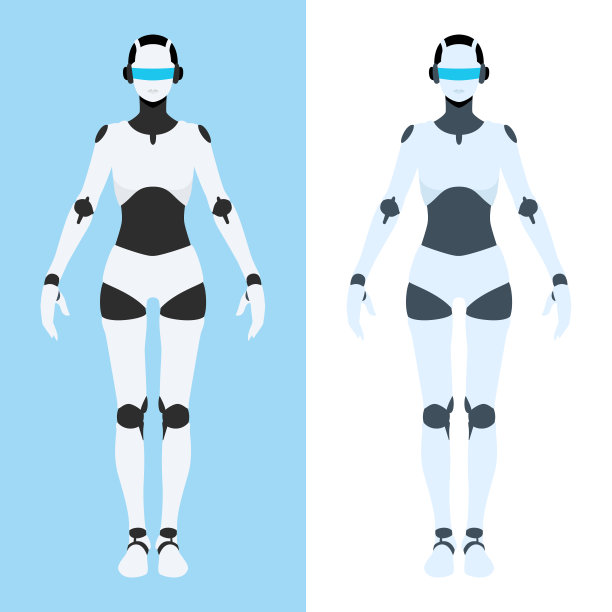 一个女性机器人全身的矢量插图。它与人形、机器人、人工智能是同一个意思。图片下载