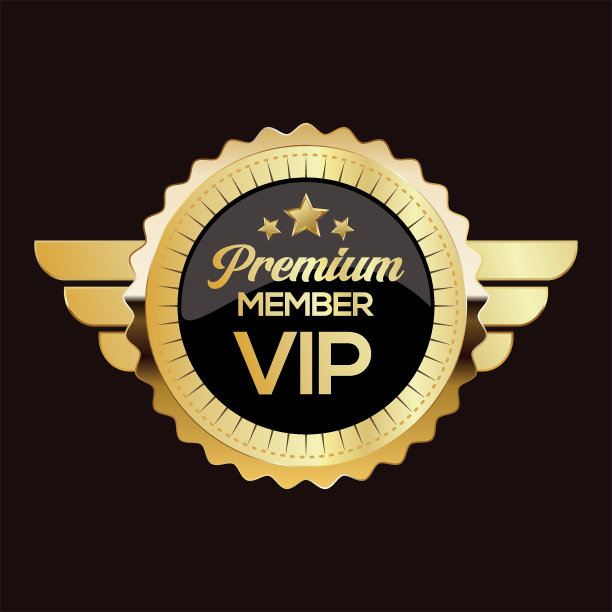 金色徽章VIP高级会员设计隔离在黑色背景上图片下载