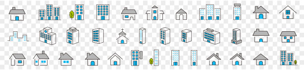 简单的建筑和房屋线图标集图片下载