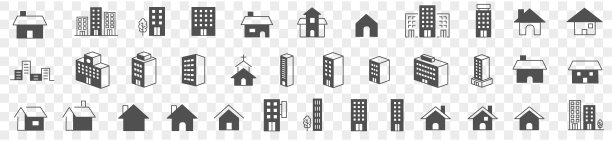 简单的建筑和房屋线图标集图片下载