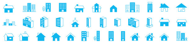 简单的建筑和房屋线图标集图片下载