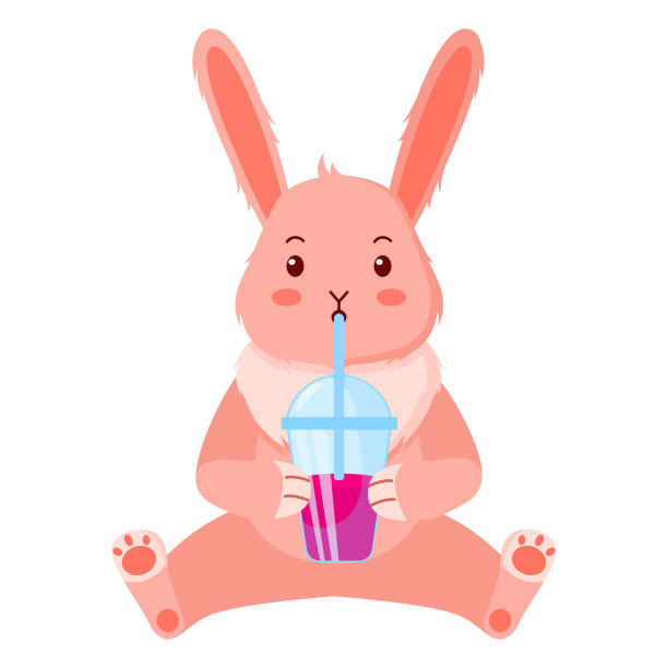 可爱的粉色兔子和奶昔。图片下载