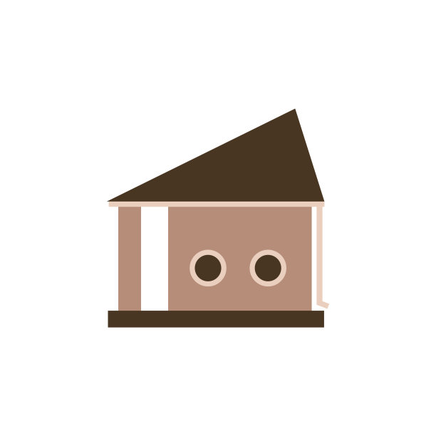 米色现代房子与圆窗矢量插图。图片下载