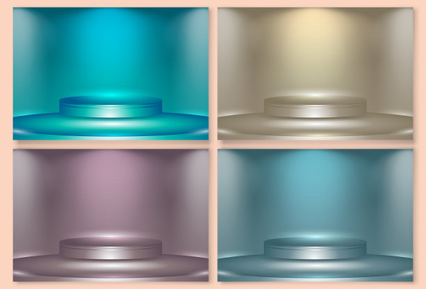 一套抽象的圆形讲台照亮聚光灯图片下载