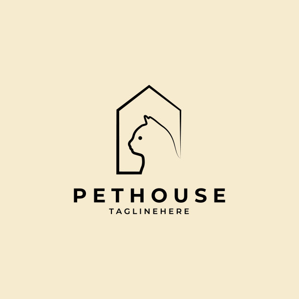 猫宠物屋爱标志矢量图标轮廓艺术线图片下载