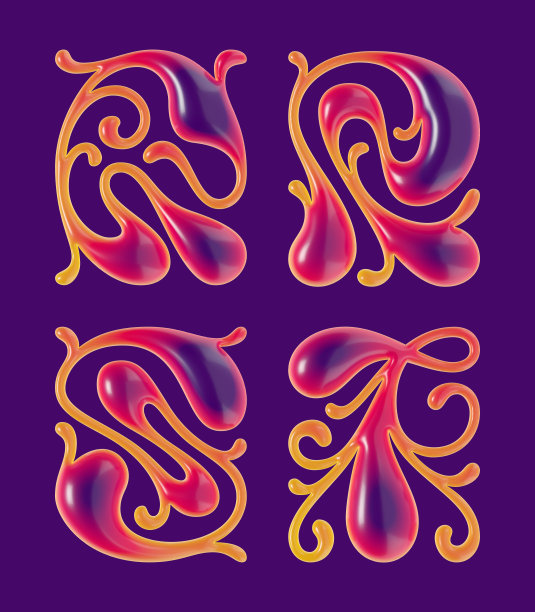 集3d渲染卷曲字母光滑光滑的表面。图片下载