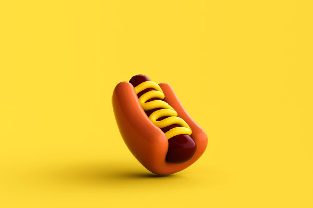 热狗在白色背景上的3D渲染。图片下载