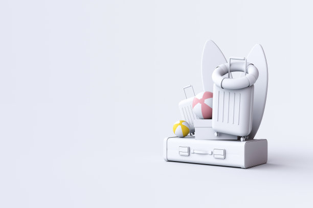 暑假和旅游概念在白色背景上的3d渲染。图片下载