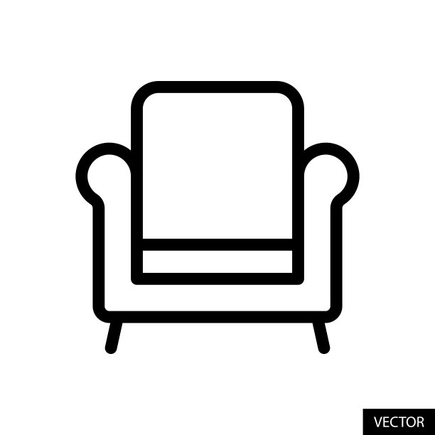 扶手椅，单座沙发矢量图标在白色背景上孤立的线条风格设计。可编辑的中风。图片下载