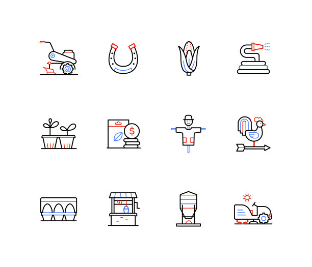 农场和乡村生活-现代彩色线条设计风格图标图片下载