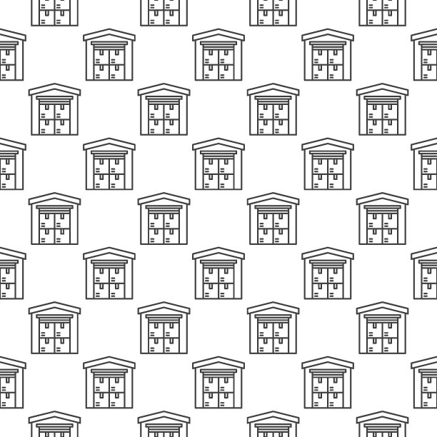 仓库建筑与盒子矢量存储概念线性无缝模式图片下载