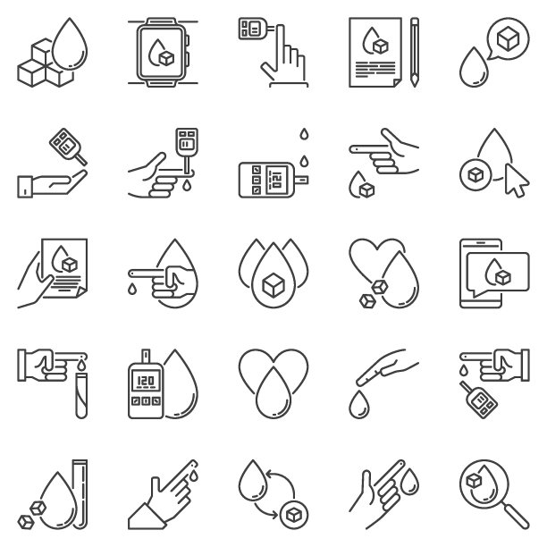 血糖轮廓图标集-葡萄糖或糖在血液矢量符号图片下载