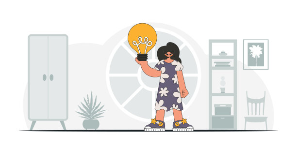 时髦的女孩手里拿着一个灯泡。概念的概念。时尚的个性。图片下载