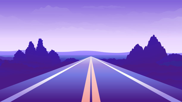 美丽的夜景柏油路笔直向前。图片下载