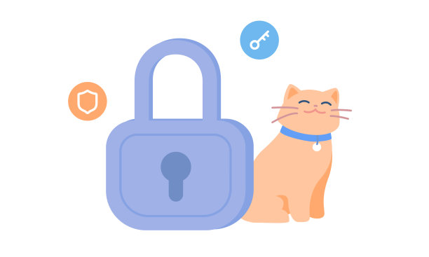 猫和挂锁平面插图图片下载