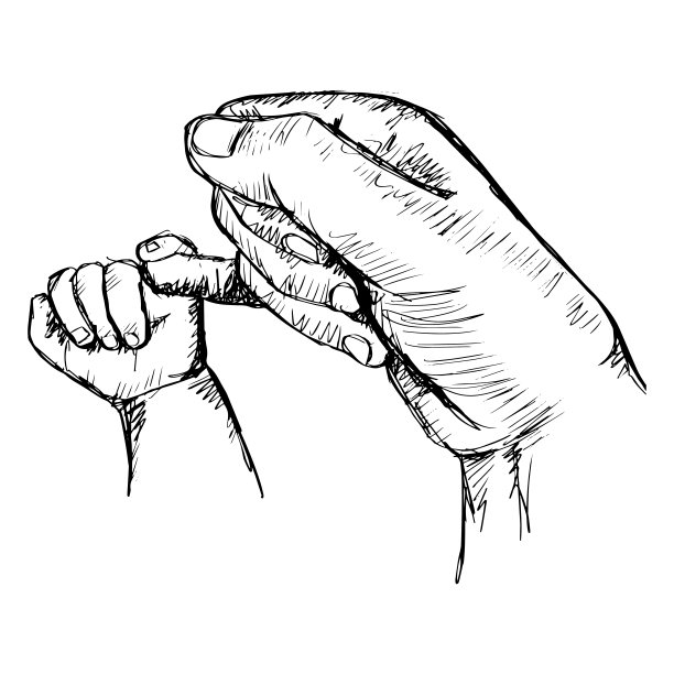 母亲牵着孩子的手的素描图片下载