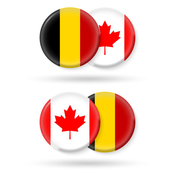比利时和加拿大的国旗。3 d图标。圆形比利时和加拿大的国家标志。矢量插图。图片下载