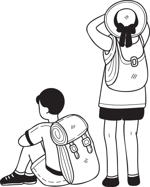 手绘的游客夫妇站在涂鸦风格的插图图片下载