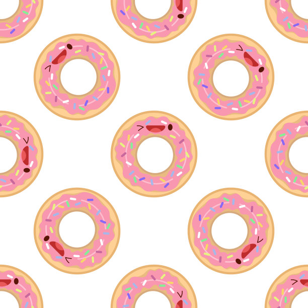 可爱的甜甜圈无缝模式。矢量插图。食物图标概念。平面卡通风格。图片下载
