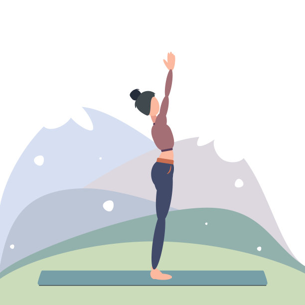 一名女子在山中户外练习瑜伽。可用于海报，横幅，明信片。图片下载