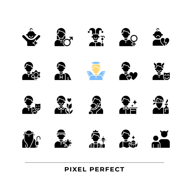 字符原型黑色字形图标设置在白色空间上图片下载