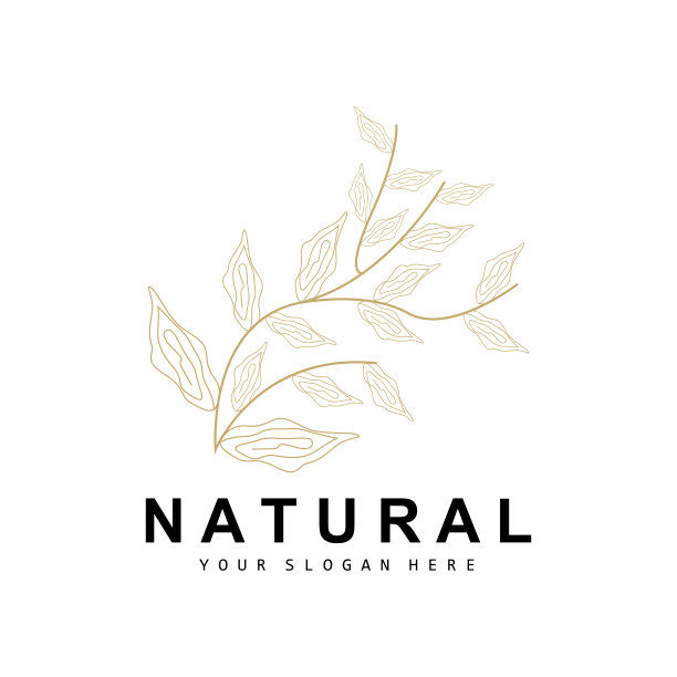 简单的植物叶子和花标志，矢量自然线条风格，装饰设计，横幅，传单，婚礼邀请，和产品品牌图片下载