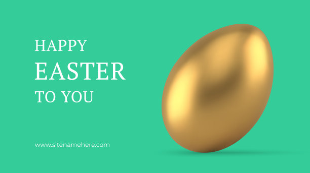 快乐复活节问候横幅3d金色彩绘鸡蛋假期设计模板逼真矢量图片下载