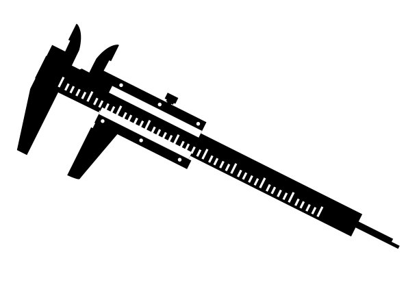 卡尺测量图标在白色背景。线性工具符号。游标卡尺剪影。测量工具和设备标志。平的风格。图片下载