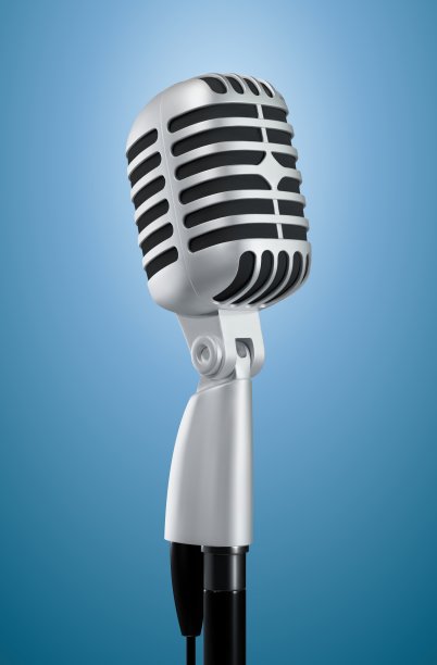 现实的麦克风金属复古风格的蓝色照明背景图片下载