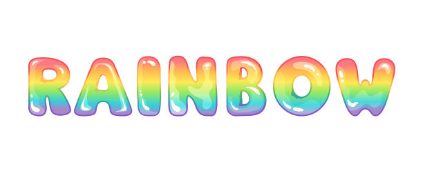 单词彩虹来自泡泡圆形可爱的字母。旗帜与彩色文字卡通风格。矢量插图隔离在白色背景上图片下载