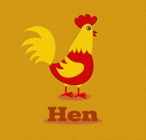 可爱的红色和黄色母鸡与文字在彩色背景-插图图片下载