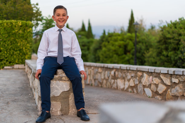 可爱的男孩穿着正装摆造型图片下载