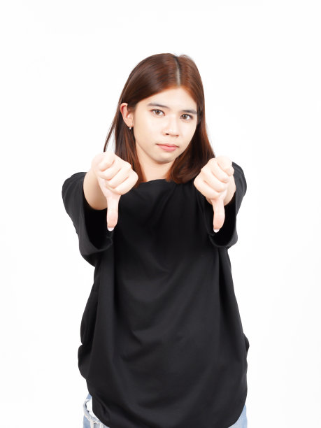 在白色背景上展示美丽的亚洲女性的拇指图片下载